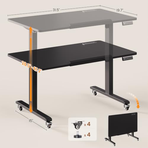 Image of SEDETA 31.5 Inches Foldable Electric Standing Desk, 180 Tiltable Mobile Rising Computer Desk Height Adjustable with Wheels for Drawing /Writing /Gaming /Study /Home Office /Small Space, Black