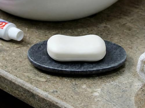 KLEO - Porte-Savon en Pierre Noire Naturelle pour Baignoire, Baignoire ou lavabo en Forme Ovale…