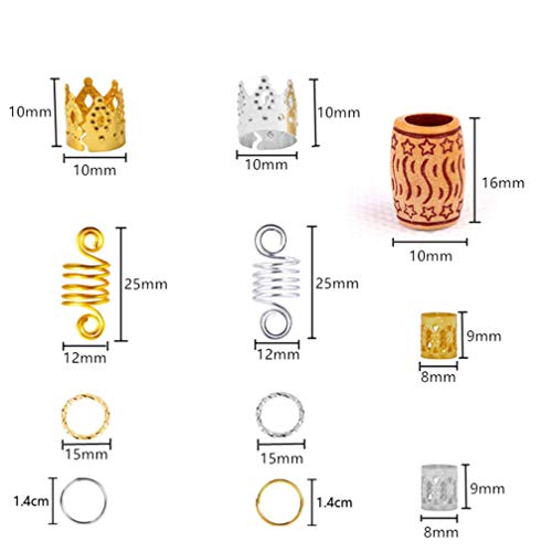 Pixnor 140 peças de joias Dreadlock, punhos de cabelo de metal, anéis de joia de cabelo, clipes de a