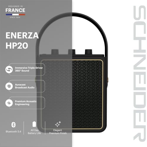Image of Schneider ENERZA HP20 Portable Wireless Bluetooth Speaker | 20W Triple-Driver 360 Sound | Auracast & Bluetooth 5.4 | IPX4 Splash Proof | Fast Charge 0-80% in 1Hr | 10Hr Playtime - Black