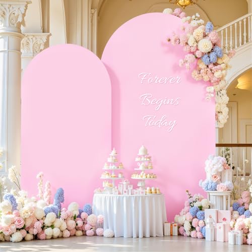 Image of 7.2FT 6FT Arch Backdrop Cover for Wedding, Set of 2 Stretchy Spandex Fitted Arch Stand Cover for Baby Shower, Birthday Party Decor, Chiara Backdrop Cover with Double-Sided Design(Pink)