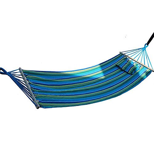 Xuanbao Hammock Chair Portable Hammock Outdoor Garden Sports Home Travel Camping Swing Canvas Stripe Hang Bed Hammock With Pillow (Color : Blue, Size : 200x80cm)