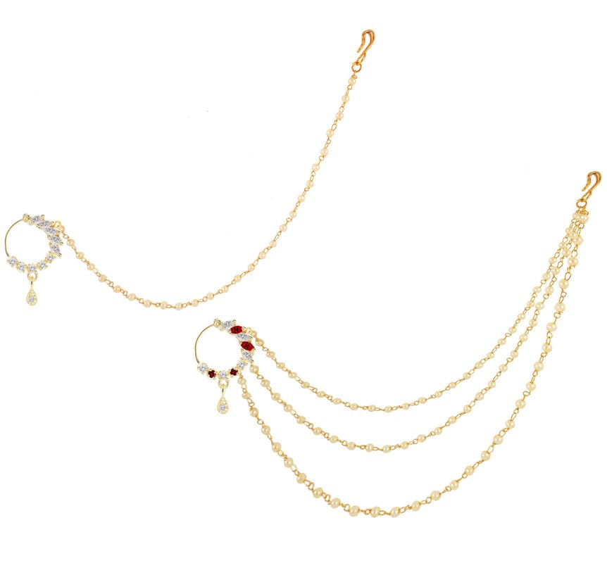 gemron jewel Exquisite Traditional Ethnic Bridal Nose Ring/Nath Adorned with Elegant Pearl Chain for Women and Girls(A_RC-ADNR-005)-picture-10