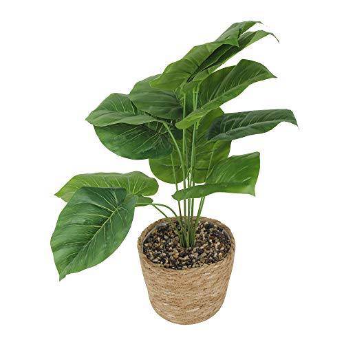 21/22 Inch Artificial Elephant Ear Plant In Basket For Home Decor Indoor,Faux Green Plants With Seagrass Wicker Baskets #TOP1