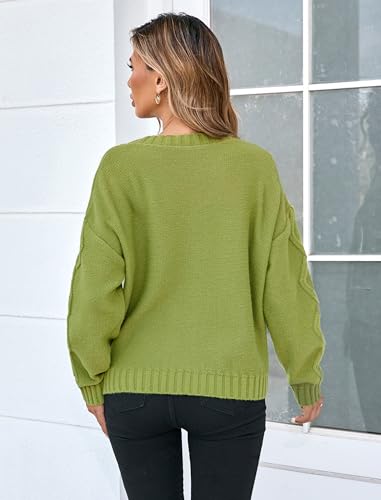 Womens Cute Crewneck Cable Knit Ribbed Knit Long Sleeve Sweater Lightweight Trendy Sweater Spring 20252