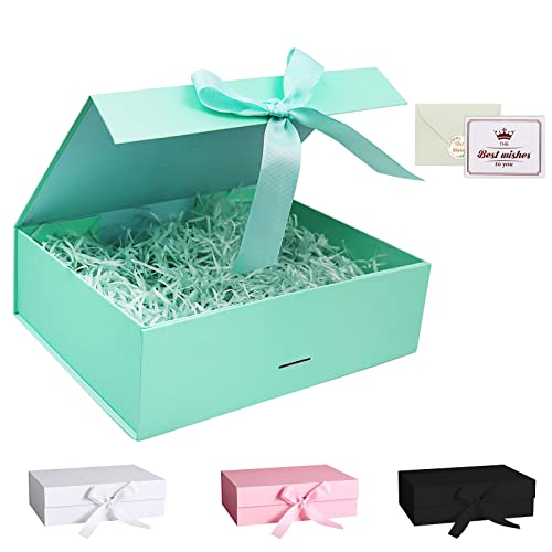 Blue Gift Box, Luxury Magnetic Gift Box with Lid Ribbon Greeting Card Shredded Paper, Gift Packaging Box for Present Birthday Wedding Anniversary Festival