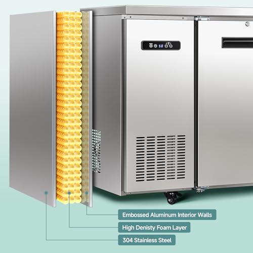 BODEGA 71" W Commercial Back Bar Cooler, SUS304 Top Bar Display Fridge, 20.5 Cu.Ft Counter Height Beverage Fridge, 3 Solid Doors Beer Fridge with LED Light for Pub, Merchandiser, Store by BODEGA - Used condition - Image 8