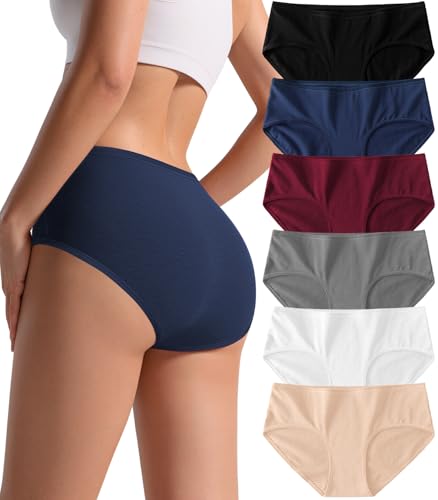 PNQUNZ Cotton Hipster Panties Women: 6-Pack Soft Full Coverage Mid Rise Underwear for Everyday Comfort