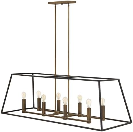 Hinkley Fulton Restoration Eight Light Stem Hung Linear Chandelier, Bronze