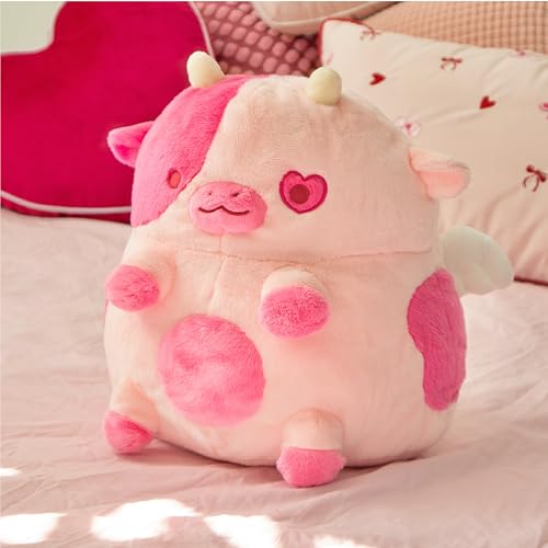 Image of Cupid Cow Heatable Plush for Period Cramp Relief & Emotional Support, Microwavable Soft Toy Plushies, Coolable Stuffed Animal for Anxiety, Valentine's Day Gift for Pain Relief (Cupid Strawberry)