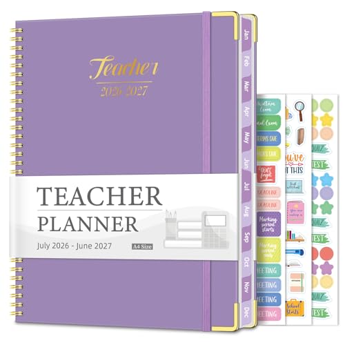 Teacher Planner 2026-2027 Jul 2026-Jun 2027 Academic Year 8.5 x 11 Lesson Planner Book for Teachers Calendar Spiral Bound Planners Colorful Monthly Tabs Hardcover Corner Protectors - Purple