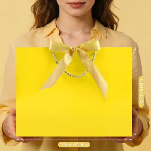 Image of JMANNI Gift Bags with Handles, 13 inch Medium Gift Bag for Presents, 1 Pcs Bags with 2 Tissue Paper and 1 Cards for Baby Shower Wedding Bridal Shower Mother's Day Birthday Party (Yellow