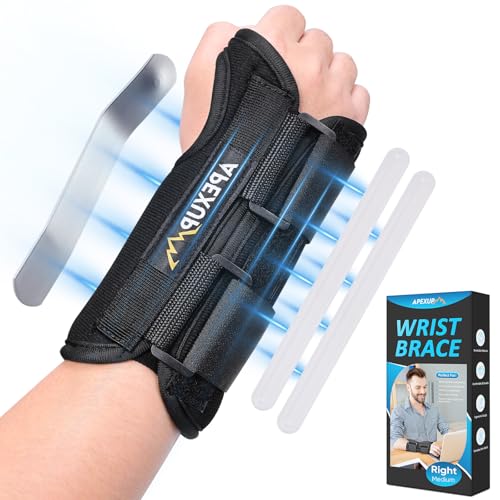 APEXUP Wrist Brace for Carpal Tunnel, Night Pain Relief Hand Brace with Adjustable Wrist Wraps and Splint for Men and Women, Ideal for Tendonitis, Arthritis, and Sprains (M, Right) Right Han