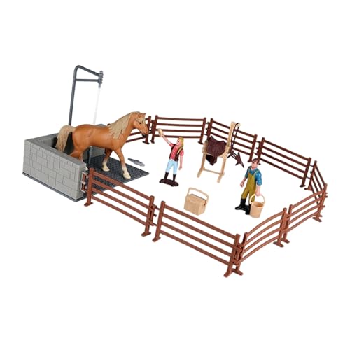 Shurhome Interaktives Pferdepflege Rollenspielset mit Miniatur Stallwerkzeug, realistische Tierfiguren für kreatives Lernen, Pferdespielzeug für Kinder