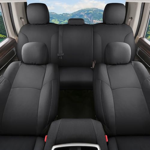 Image of Coverado Chevy Silverado Oxford Seat Covers Full Set, Fit for 2014-2018 1500, 2015-2019 2500HD 3500HD Chevy Silverado GMC Sierra Crew Double Extended Cab (Flat Front&Curved Rear, Black)