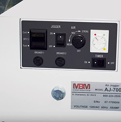 MBM JO0795 Model AJ700 Air-Feed Floor Jogger, 1000 Sheet Capacity, 5\"x7 3/8\" to 12 7/8\"x17 3/4\" Paper Size, 4\" Tray Thickness, Foot Pedal Operation or Continuous, Automatic Timer