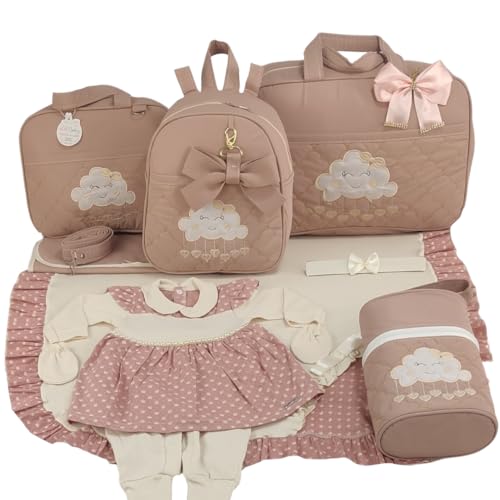 KIT BOLSA MATERNIDADE 5 PEÇAS NUVEM + SAIDA MATERNIDADE MENINA (Nude)