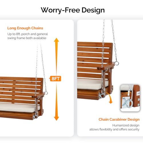 Image of VINGLI 5 FT Heavy Duty Porch Swing with Cushion, 880 LBS Wooden, Brown