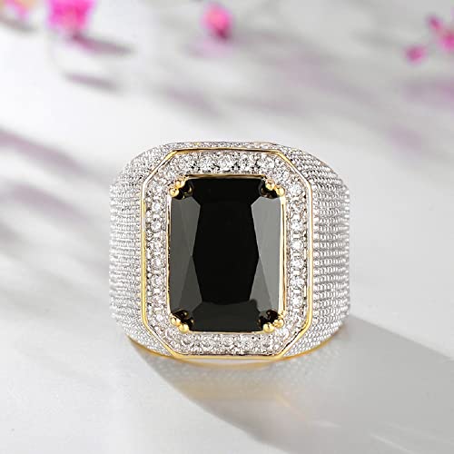 S925 Sterling Silver Men's Ring Engagement Ring 14K Gold Plated Promise CZ Ring Diamond Ring Hip Hop Gold Domineering Square Sapphire Black Gem AAAA Anniversary Men's Ring Wedding Ring 5232