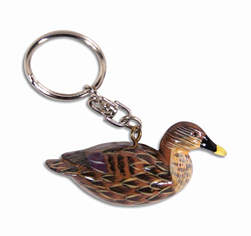 Star International Hand Painted Female Mallard Duck Key Chain, Brown