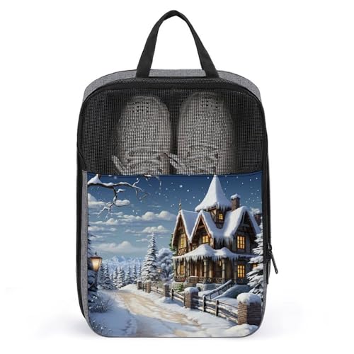 Bolsas de zapatos impresas Navidad organizador portátil con escena feliz para regalar