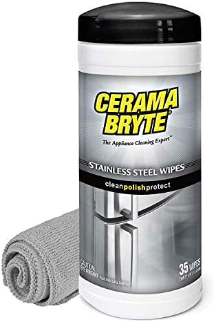 Cerama Bryte High Strength Protective Stainless Steel Appliance Cleaner & Polish Wipes with Mineral Oil – 35 Wipes, Includes Large Microfiber Cloth