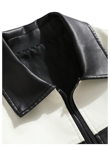 Men's Y2k PU Leather Jacket Color Block Motorcycle Coat Zip Up Long Sleeve Outerwear with Pockets Streetwear4
