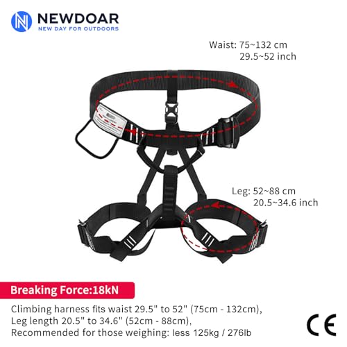 Image of NewDoar Climbing Harness, Mountaineering Rock Climbing Harness, Half Body Harness for Rappelling Fire Rescuing Tree Climbing
