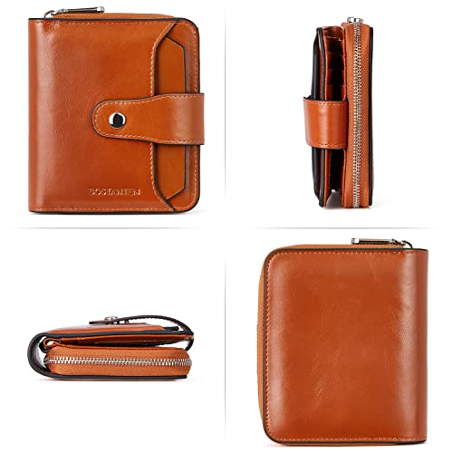BOSTANTEN Leather Wallets for Women RFID Blocking Zipper Pocket Small Bifold Wallet Card Case Brown 6