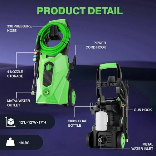 Image of Electric Pressure Washer 5000 PSI 2.8 GPM High Power Washers Electric Powered with 33ft Pressure Hose, 4 Nozzle and Foam Cannon, for Home, Cars, Fences, Patio (Grass)