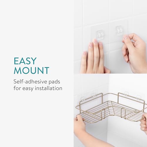 Navaris 2X Mensola Doccia Angolare Senza Foratura - Mensole Angolari Muro Bagno - Portaoggetti Docce Da Appendere - Porta Sapone Angolo Adesivo Oro - 4