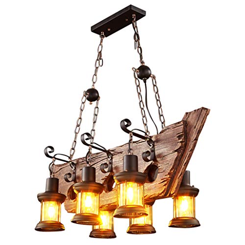 Lámpara colgante de madera retro Loft industrial Barra Colgante Luz Personalidad creativa Sala de estar Cocina Dormitorio Metal para E27 Vintage Araña Metal antiguo Lámpara colgante,8heads