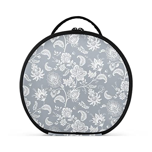 linqin Caja organizadora de maquillaje de viaje para mujer, organizador de maquillaje portátil con separadores ajustables, bolsa de maquillaje floral azul claro para cosméticos, brochas, joyas,