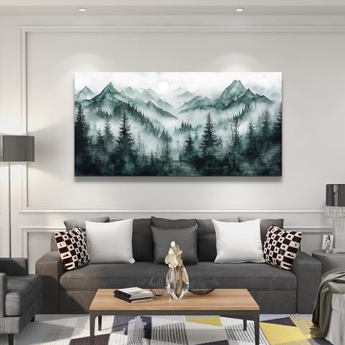 KELIYUAN Large Canvas Wall Decor Painting Wall Art For Living Room Bedroom Misty Forest Ink Paint Landscape Office Dining Room Wall Decoration Artwork Picture Print For Modern Home Decor 24x48 In