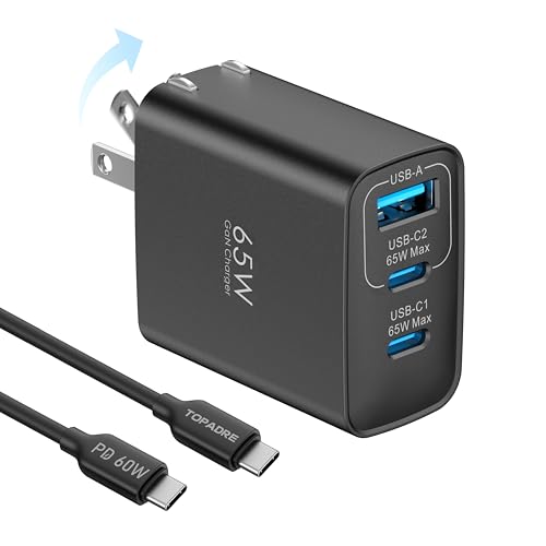 65W USB C Charger Block, 3 Ports GaN Wall Charger Foldable Compact Type C Fast Charging for MacBook iPad Pro/Air, iPhone 15/16 Pro/Pro Max, for Samsung Galaxy S24/S23, Black