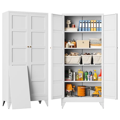 Wide & Deep Metal Storage Cabinet with 2 Doors and 5 Shelves,72 inch Tall Pantry Storage Cabinet,Large Cupboard Closet,White Cabinets for Home,Kitchen,Bathroom,Dining/Living Room