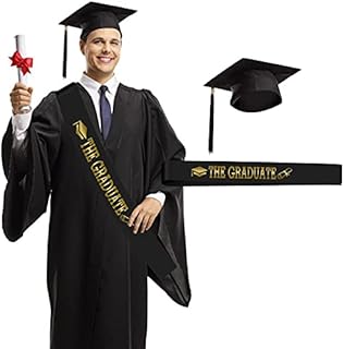 JOOPOM Graduation Cap Black Graduation Bachelor Hat Graduate Satin Sash Graduation Decoration Set for Graduation Ceremony Party Photograph Decoration