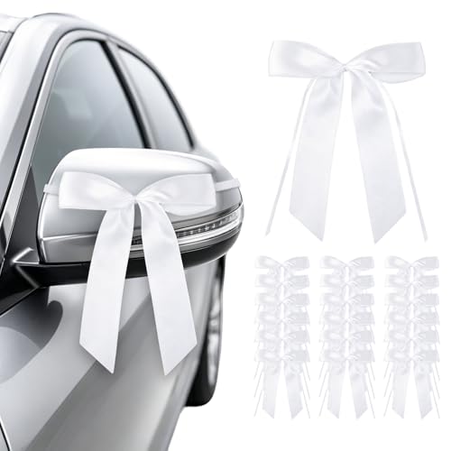 Autoschleifen Hochzeitsdeko 50 Stück- Schleifen Weiß Auto Just Married Deko Weihnachtsschleifen Geschenk Schleife Bulk Hochzeitsschleifen Antennenschleifen für Tischdeko Hochzeit Geburtstag Kommunion