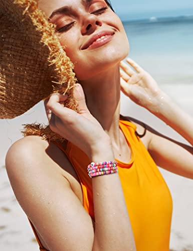 Toyouths Heishi Beaded Bracelet Compatible With Apple Watch Band Cute Stretch Girl Women Beach Surfer Stackable Clay Preppy Jewelry Band For Iwatch 41/40/38Mm Series Se 8 7 6 5 4 3 2 1, M #TOP4