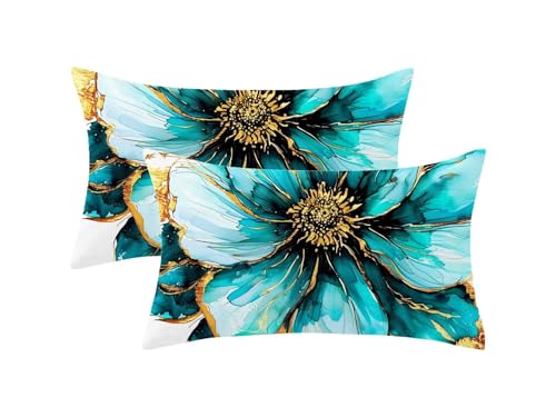 Funda Cojin 40x60 Juego de 2, Verde azulado Fundas Cojines Flor Patrón con Cremallera Invisible Diseño, Rectángulo Terciopelo Cushion Covers para Home Room Sala Salon Sofá Decor, Regalo Mujer,Model192