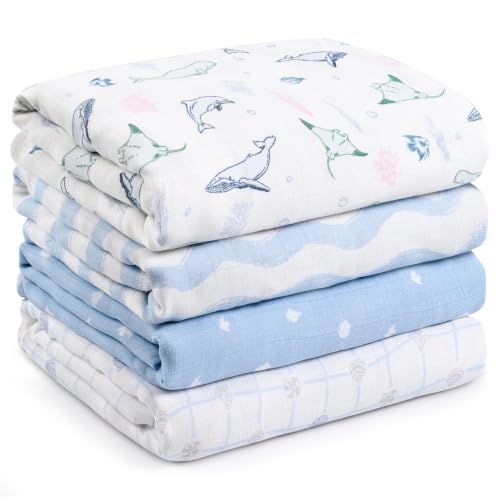 GLLQUEN BABY Muslin Swaddle Blankets 4Pk Receiving Blanket Large 35" x 40"