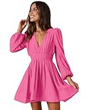 Caractéristiques : col en V profond sexy, taille élastique, fermeture éclair dans le dos, manches longues bouffantes, ourlet évasé, taille haute, corsage régulier. Ourlet à volants. Mini robe, robe courte, robe patineuse, robe de fête, robe ajustée et évasée, robe à volants, robe décontractée.