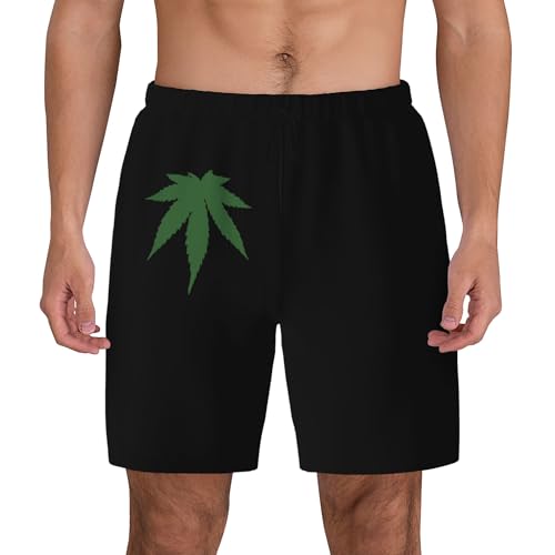 Cannabis Leaf Mens Double Layer Swim Trunks Summer Casual Board Shorts