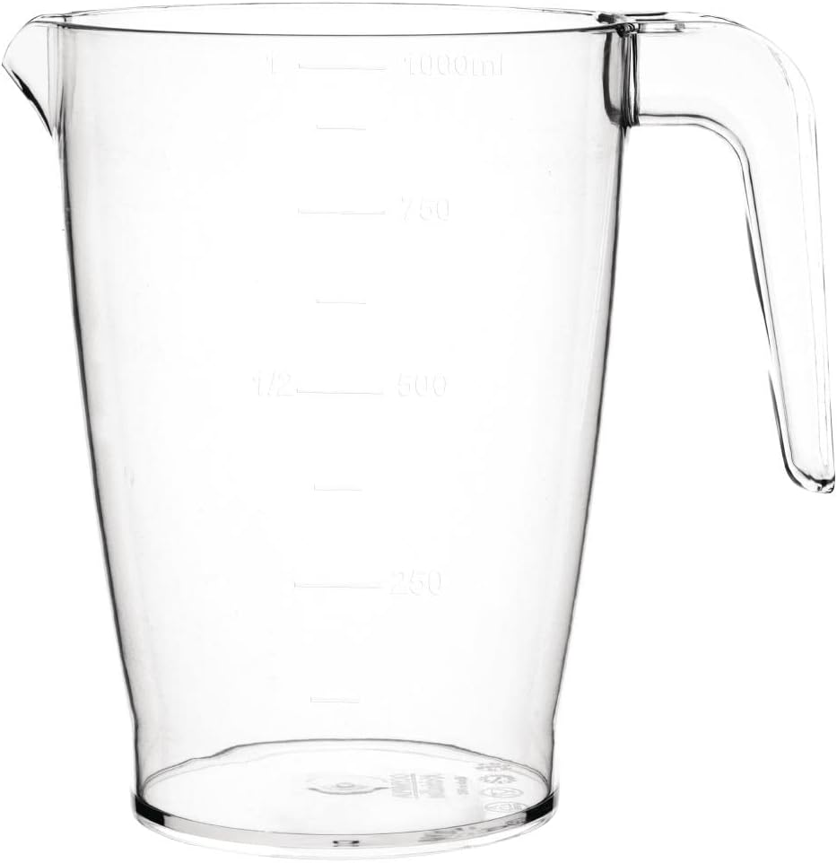 KristallonClear Polycarbonate Jug with Ergonomic Serving Handle and Fast Pouring Spout - Stackable and Glasswasher Safe - 1L