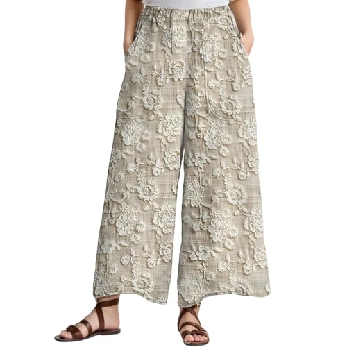 Womens Casual Boho Floral Elastic Waist Palazzo Pants 2025 Spring Summer Loose Flowy Long Wide Leg Slacks with Pockets