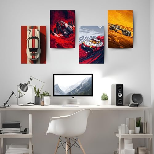 Image of Posters Inc Sports Cars Posters for Wall A4 Size Aesthetic Setup 300 GSM Matte Paper Pack of 6 Automotice Motorsport Decor for Gaming Room, Bedroom, Home, Office & Living Room Glue Dots Included