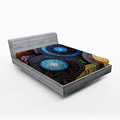 Ambesonne Moroccan 2 Pack Fitted Sheet, Old Touristic Places, Bed Cover All-Round Elastic Deep Pockets 2 Pieces, Package Contains 2 California King Fitted Sheets, Blue Burgundy