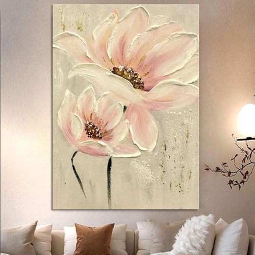 Tableau peinture huile sur toile abstrait de pivoines fait main SAAKO