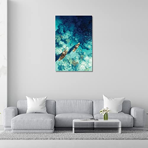 Image of RANGOLI 100% Cotton Stretched Canvas Painting 400 GSM, Framed Boat in Sea Canvas Abstract Wall Art for Living Room, 3D Paintings for Wall Decor (18 x 30 Inch With Frame)
