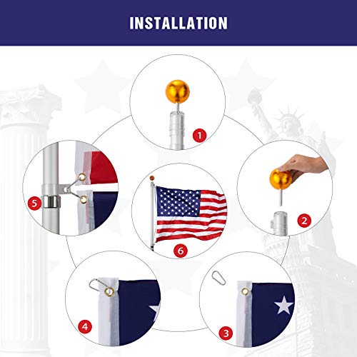 image for CO-Z 20 Feet Aluminum Telescoping Flag Poles with 3-Feet-by-5-Feet Ame